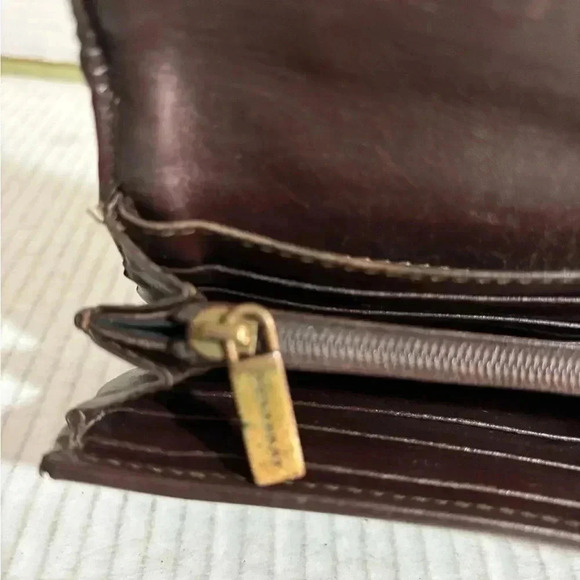 Burberry vintage  striped continental tartan check beige brown leather wallet - Picture 5 of 9